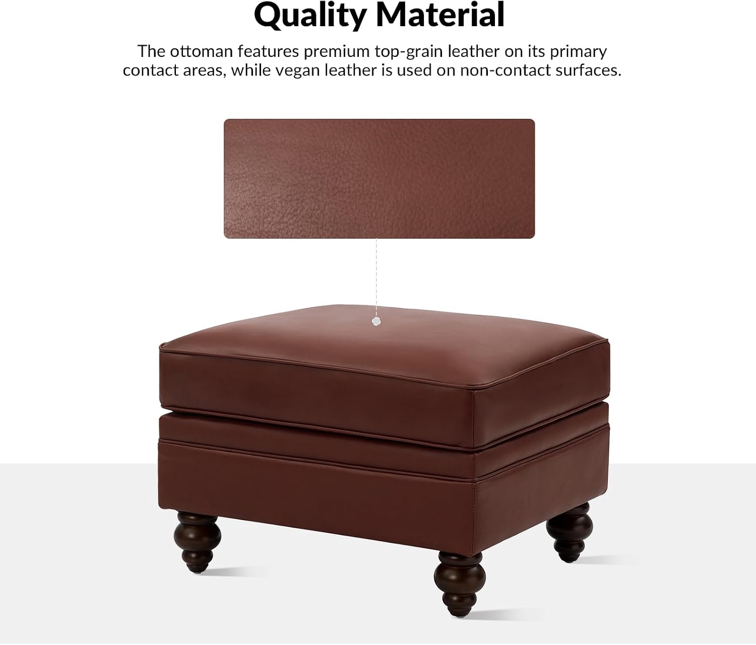 HULALA HOME Genuine Leather Ottoman Coffee Table, Ottoman Foot Rest for Living Room, Brown