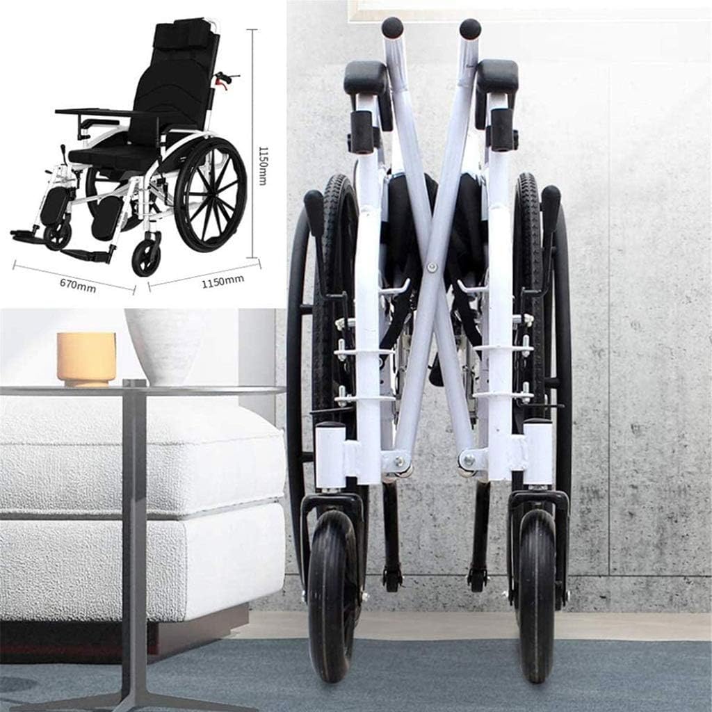 Wheelchair High-Back, Foldable Self-Propelled Lying Down Steel with Meal Board and Removable Toilet Non-Pneumatic Tire Disabled/Elderly Manual Scooter,Portable