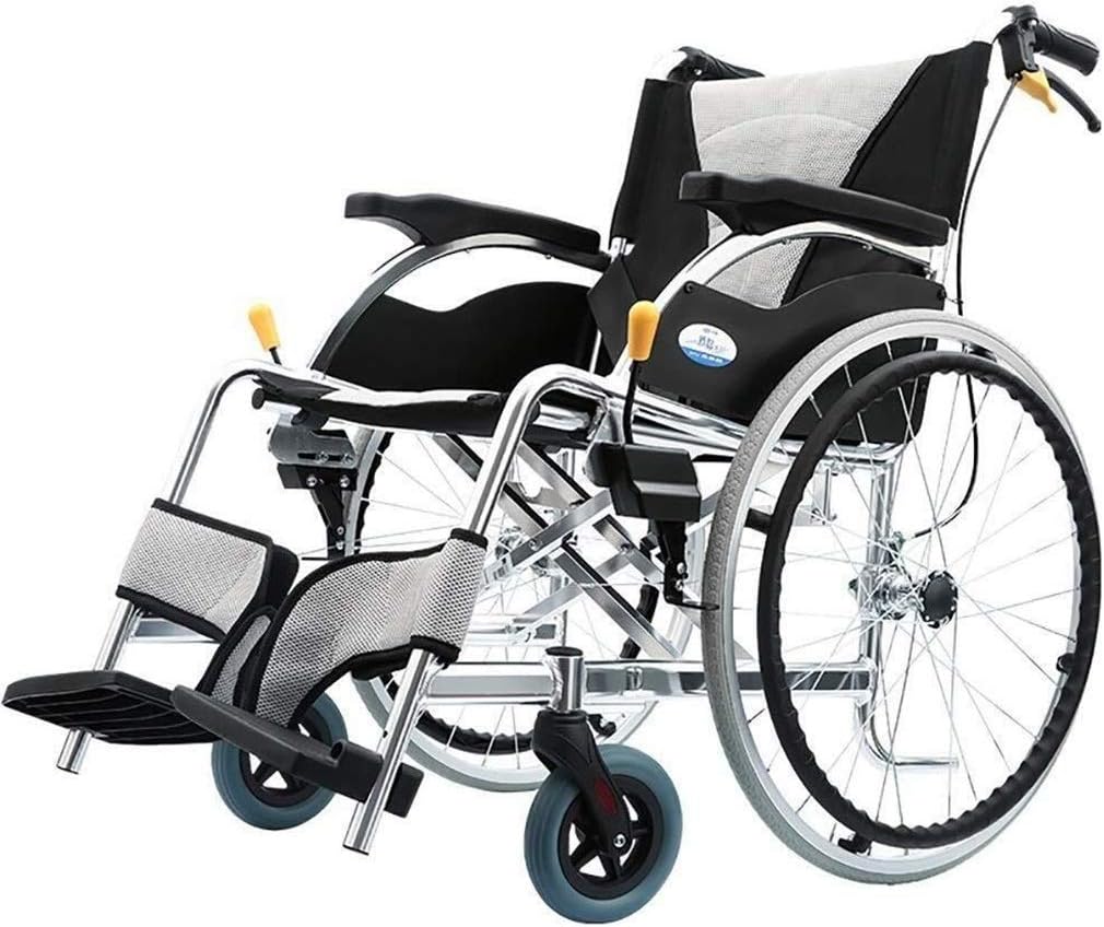 Wheelchair Aluminum, Folding Travel with Non-Pneumatic Tire Adjustable Foot Pedal Double Brake Disabled/Elderly Trolley Scooter Self-Propelled,Portable