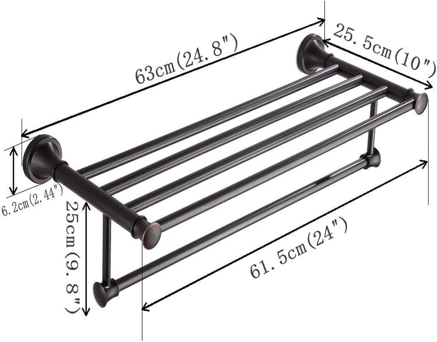 Towel Rail Towel Rails Solid Brass Towel Rack with Bar for Bathroom Shelf Wall Mounted, Oil Rubbed Bronze 64CM