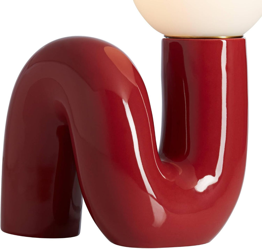 360 Lighting Fondant 11 1/2' Small Mid Century Modern Accent Table Lamps Set of 2 Velvet Red Ceramic Glass White Shade Living Room Bedroom Bedside Nightstand House Office Home Reading