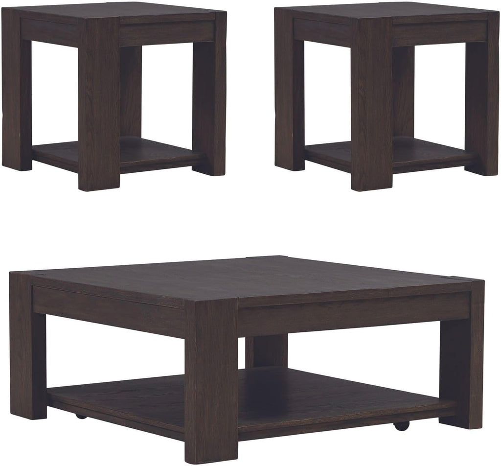 Liberty Furniture Lennox Hill Living Room Opt 3 Piece Set - Square Cocktail Table, 2 End Tables - Bark