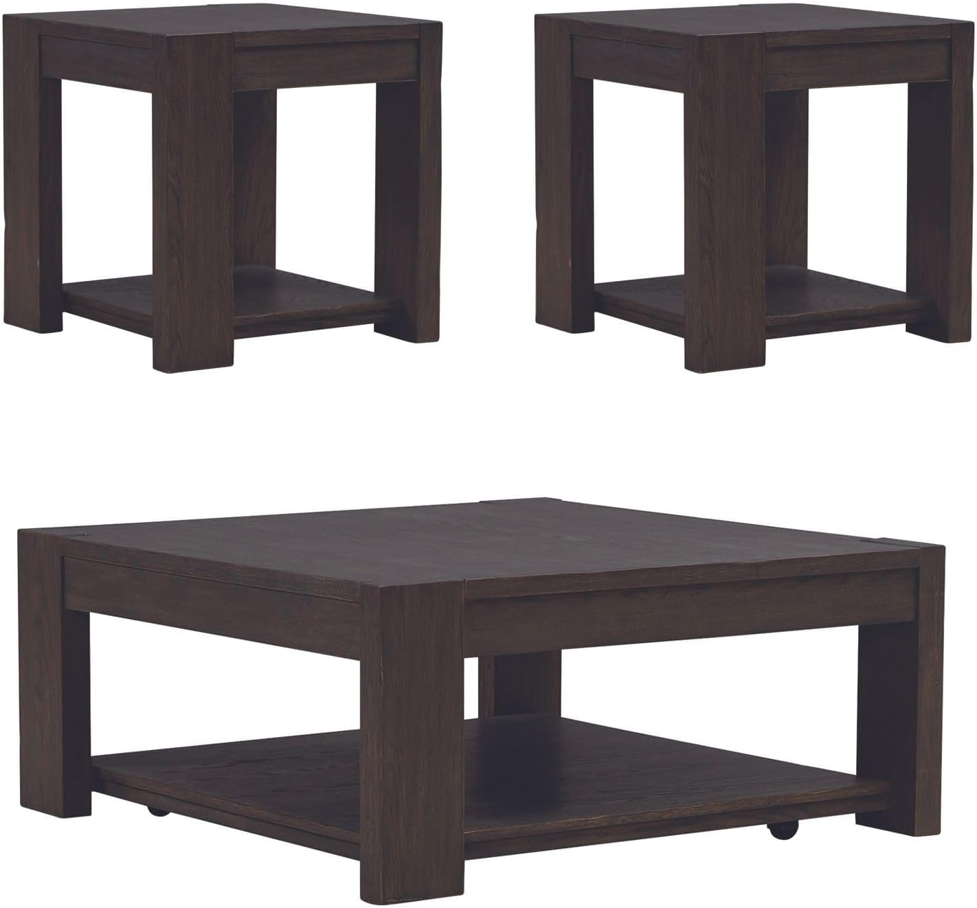 Liberty Furniture Lennox Hill Living Room Opt 3 Piece Set - Square Cocktail Table, 2 End Tables - Bark