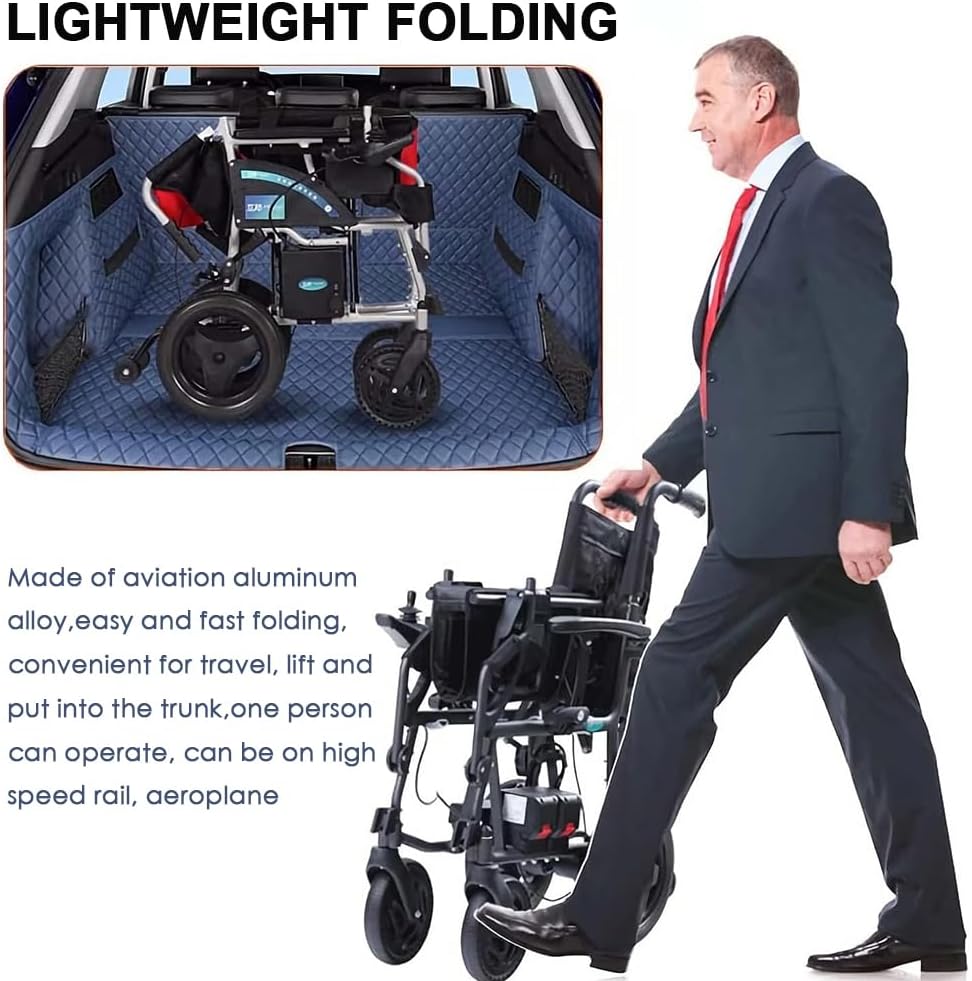 Lightweight Electric Wheelchair with Headrest, Foldable Adult Motorized Wheelchair, Aluminum Alloy Manual/Electric Transport Wheelchair, All-Terrain Travel Walker, Folding Power Wheelchair