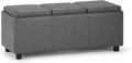 SIMPLIHOME Avalon Storage Ottoman - 42 inch Wide Upholstered Vegan Leather Rectangular Flip-Top Ottoman in Stone Grey, Contemporary Coffee Table Ottoman for Living Room with Hidden Storage
