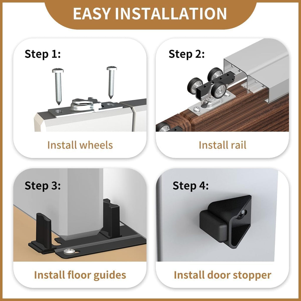 Heavy Duty Bypass Sliding Closet Door Track Hardware 60', 5FT Aluminium Pocket Door Track Rail Set, Smoothly and Quietly, for 2 Door System