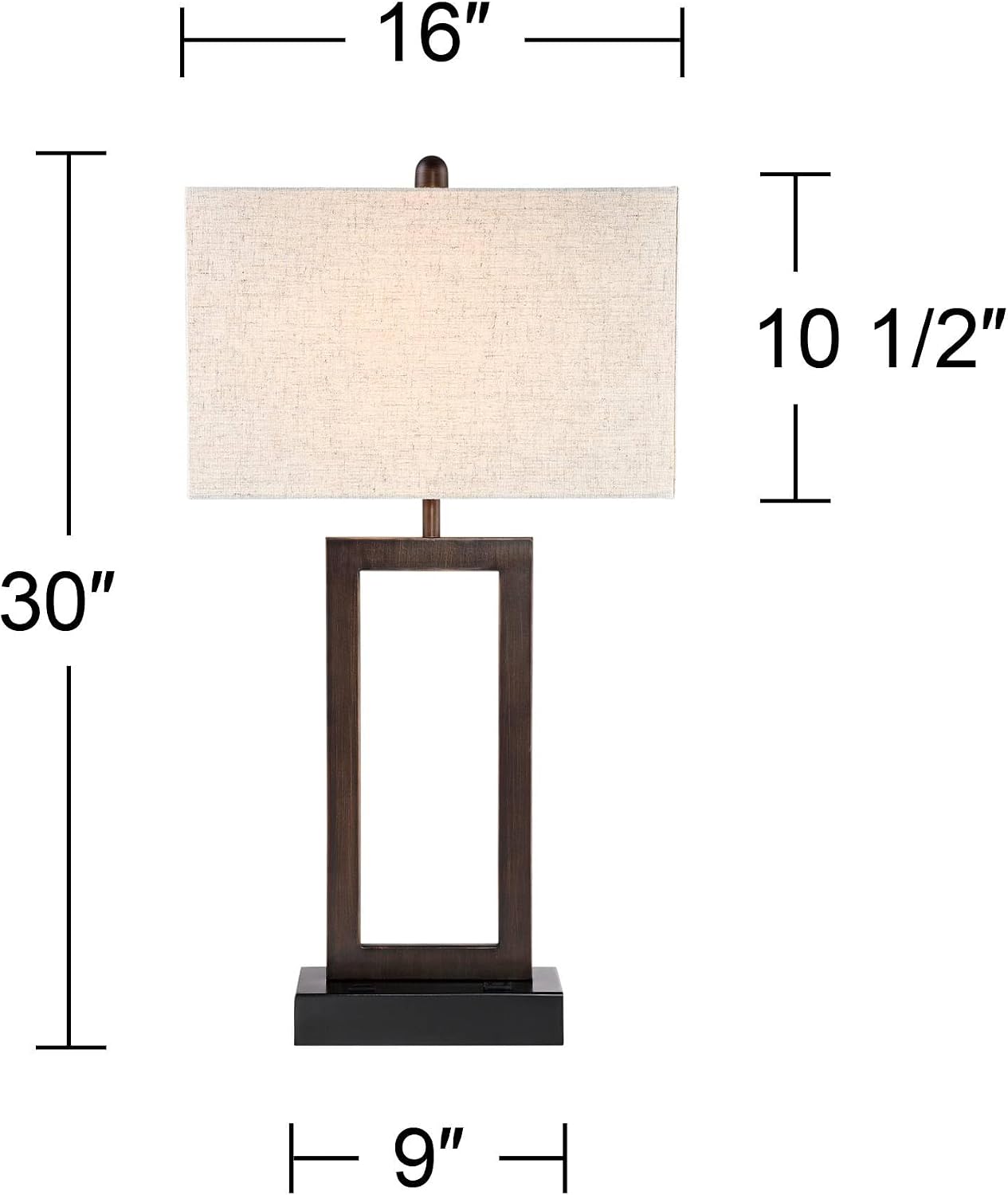 360 Lighting Todd Modern Table Lamps Set of 2 with USB and AC Power Outlet in Base 30' Tall Bronze Metal Oatmeal Fabric Rectangular Shade for Bedroom Living Room Bedside Nightstand House