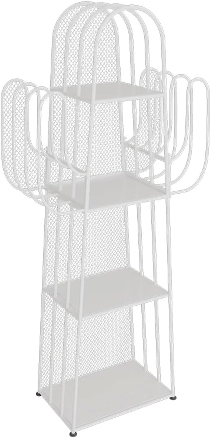Metal Bookshelf 4-Tier Bookshelf Floor-Standing Open Bookshelf Storage Corner Shelf Display for Living Room, Bedroom (White)