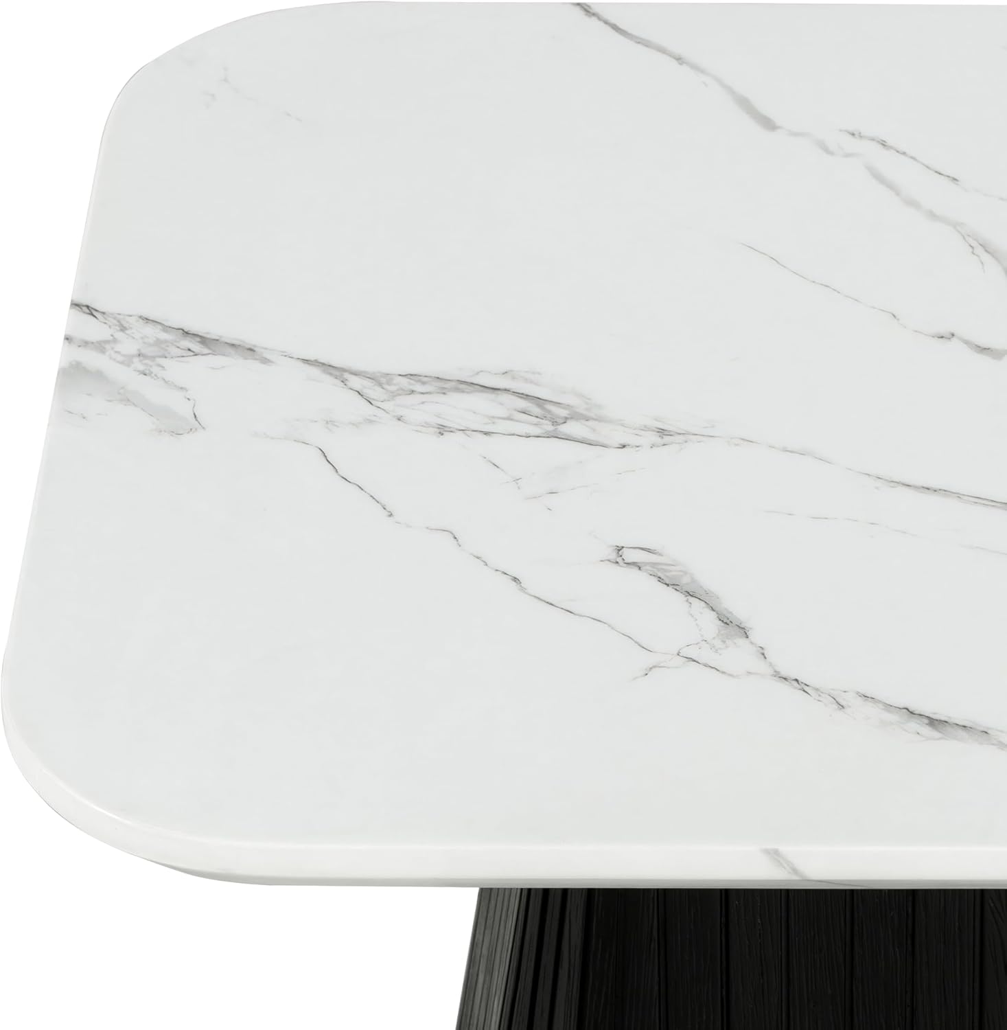 Furniture of America Coraly Modern 22-inch Square End Table with High Gloss Faux Marble Top and Fluted Pedestal Base, Wooden Nightstand for Small Space, Living Room, Home Office, Black and White
