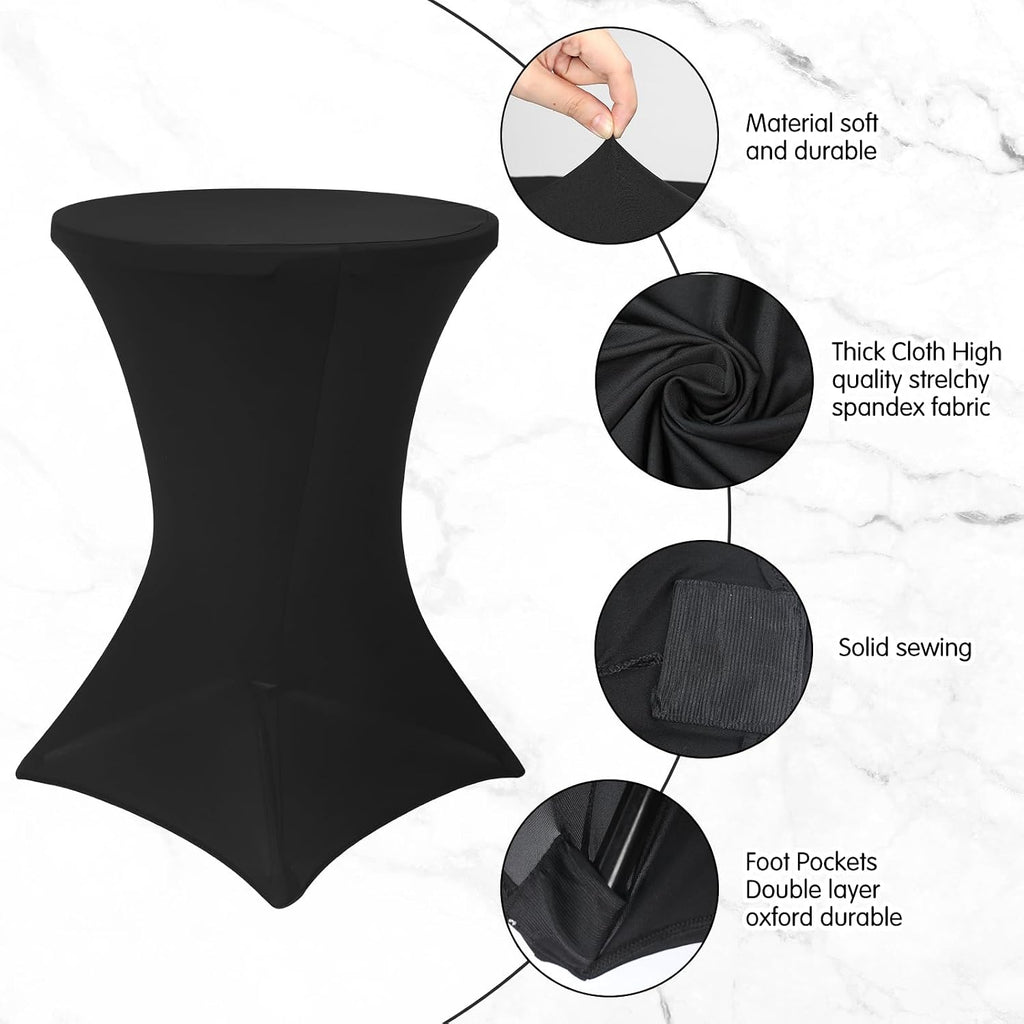 Cocktail Table 32' x 32'x 43.3' High Top Round Folding with Cocktail Table Spandex Covers Indoor Outdoor, Plastic Bar Height Foldable Bistro Tall for Party, Patio, Dining Room (Black)