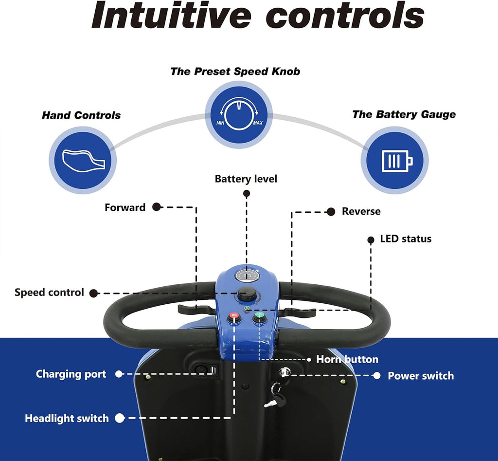 Mobility Scooters for Seniors & Adults 400 Lb Weight All Terrain,Heavy Duty 4 Wheel Foldable Powered Scooter,Portable Disability Mobile Electric Wheelchair,Luxury Seat and w/Led Lights,Blue