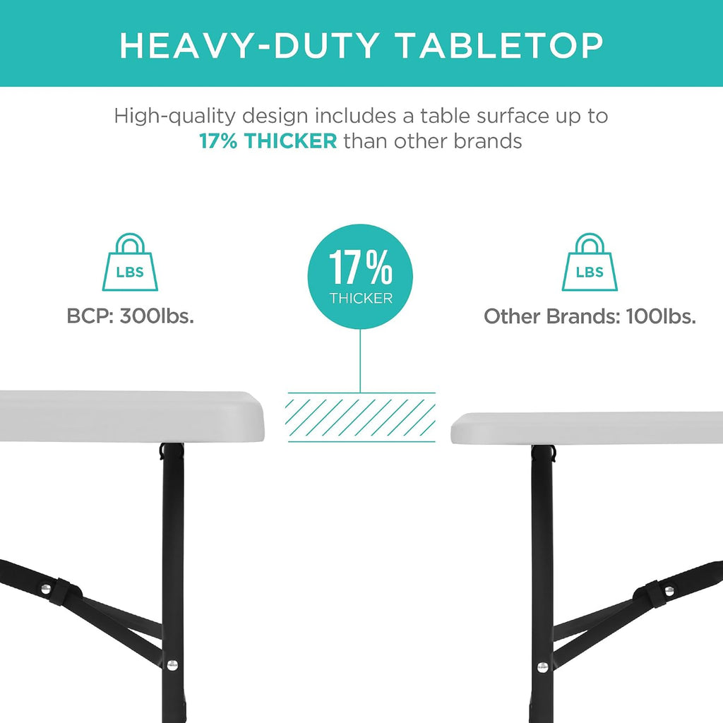 Best Choice Products 8ft Plastic Folding Table, Indoor Outdoor Heavy Duty Portable w/Handle, Lock for Picnic, Party, Pong, Camping - Light Gray
