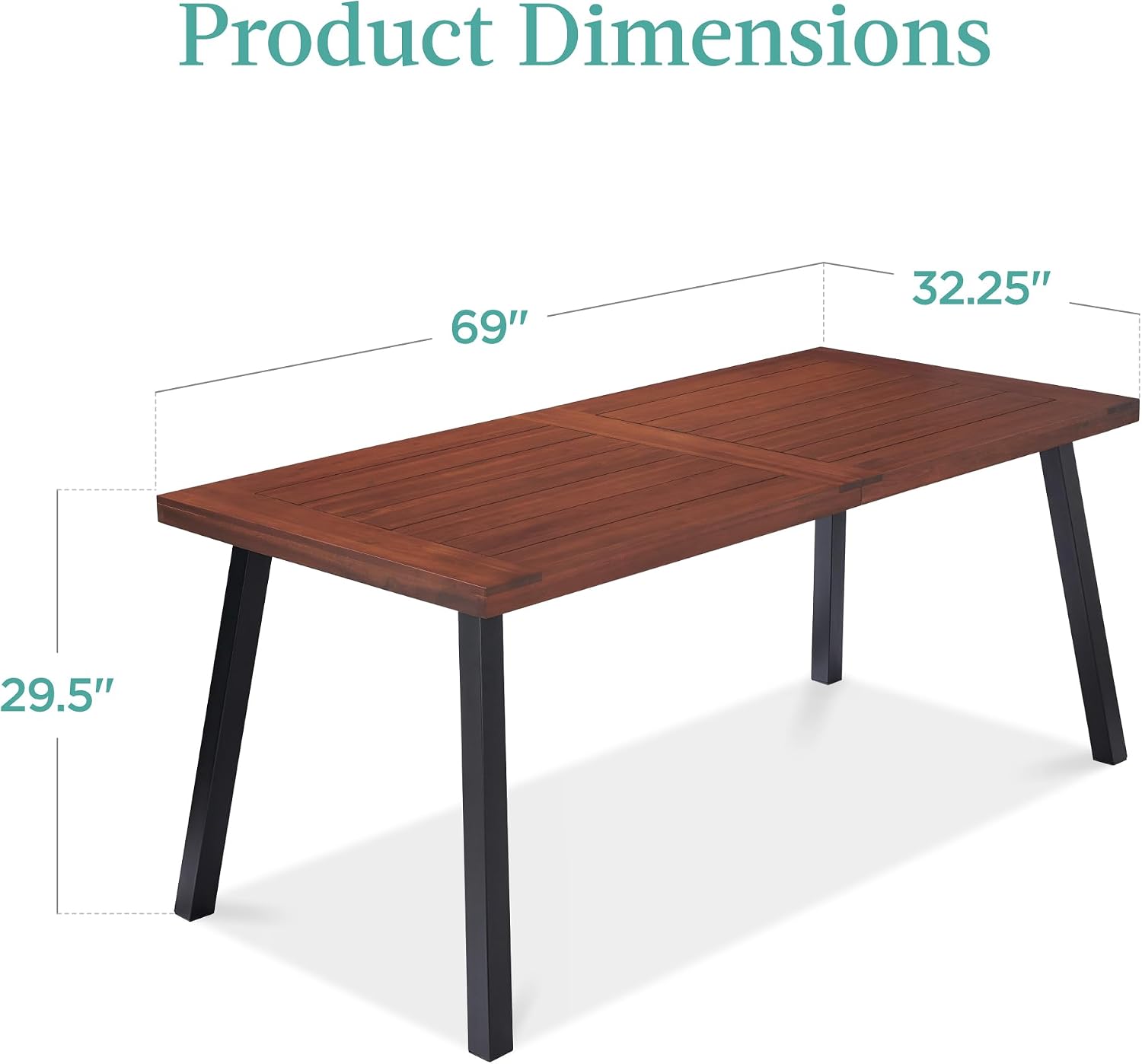 Best Choice Products 6-Person Indoor Outdoor Acacia Wood Dining Table, Picnic Table w/Powder-Coated Steel, 350 Pound Capacity Legs - Walnut Brown