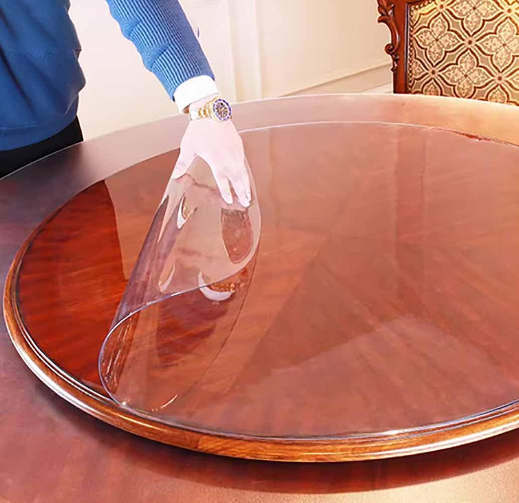 3.0mm Thick Clear Round Vinyl Fitted Tablecloth Waterproof Plastic Table Cloth,Tablecover for Patio/Dinning 26 inch