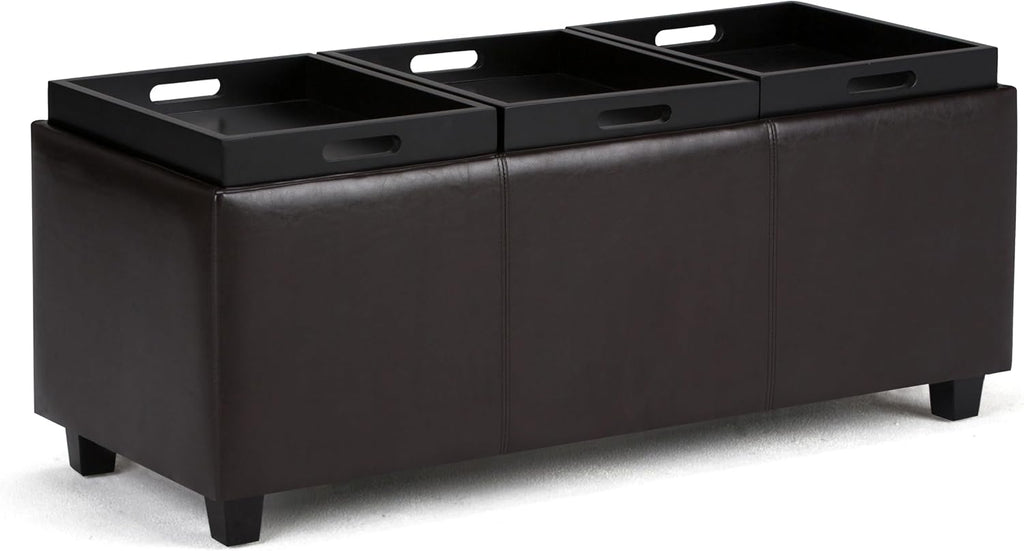 SIMPLIHOME Avalon Storage Ottoman - 42 inch Wide Upholstered Vegan Leather Rectangular Flip-Top Ottoman in Tanners Brown, Contemporary Coffee Table Ottoman for Living Room with Hidden Storage