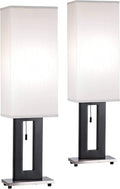 360 Lighting Floating Modern Table Lamps 30' Tall Set of 2 Black Metal Open Frame White Fabric Rectangular Box Shade for Bedroom Living Room House Home Bedside Nightstand Office Entryway
