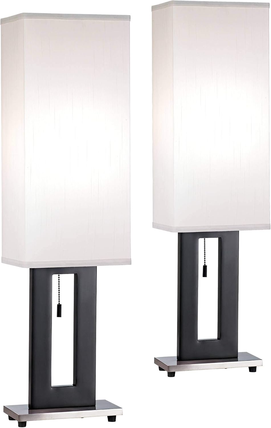360 Lighting Floating Modern Table Lamps 30' Tall Set of 2 Black Metal Open Frame White Fabric Rectangular Box Shade for Bedroom Living Room House Home Bedside Nightstand Office Entryway