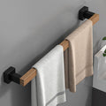 Bathroom Hardware Set, Black Wood Bath Accessories Wall Mounted Towel Rack,Towel Bar,Toilet Brush,Towel Hooks,Paper Holder,F