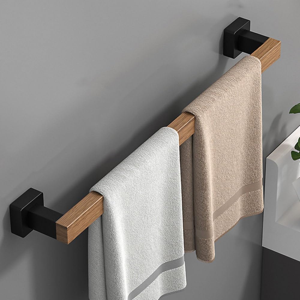 Bathroom Hardware Set, Black Wood Bath Accessories Wall Mounted Towel Rack,Towel Bar,Toilet Brush,Towel Hooks,Paper Holder,F