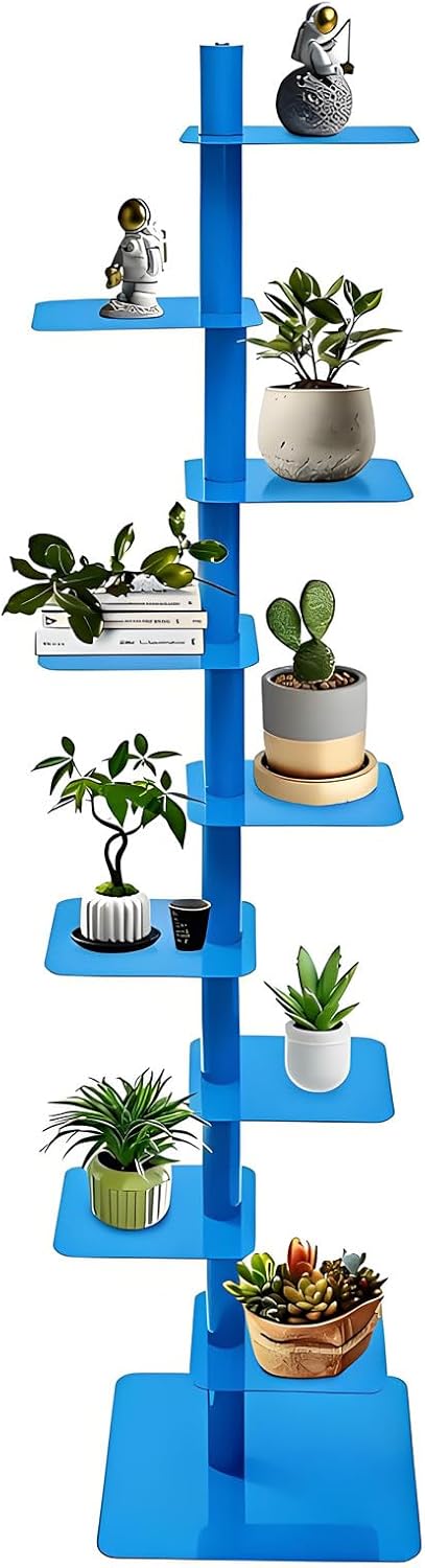 360° Rotating Bookshelf, 9-Tier Metal Spine Book Tower, Floor Standing Narrow Corner Bookcase - Space-Saving Storage,Tower Bookshelf for Living Room, Bedroom Blue
