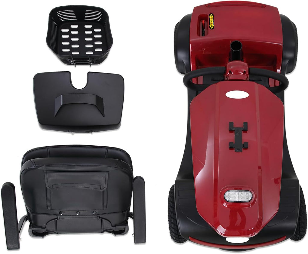 Mobility Scooters for Seniors & Adults 400 Lb Weight All Terrain,Heavy Duty 4-Wheel Powered Scooter,Foldable Mobile Disability Electric Wheelchair,Luxury Seat and Front Rear Led Lights,red