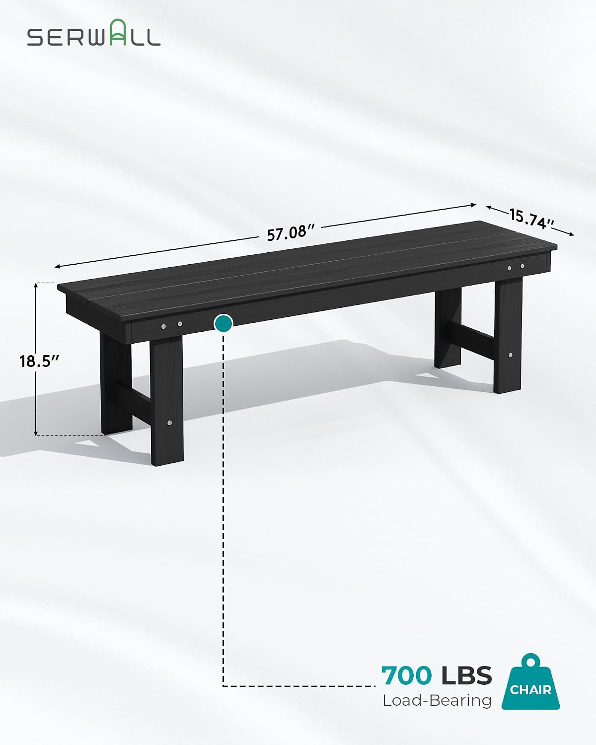 SERWALL Patio Dining Table and Bench Set for 6, Black