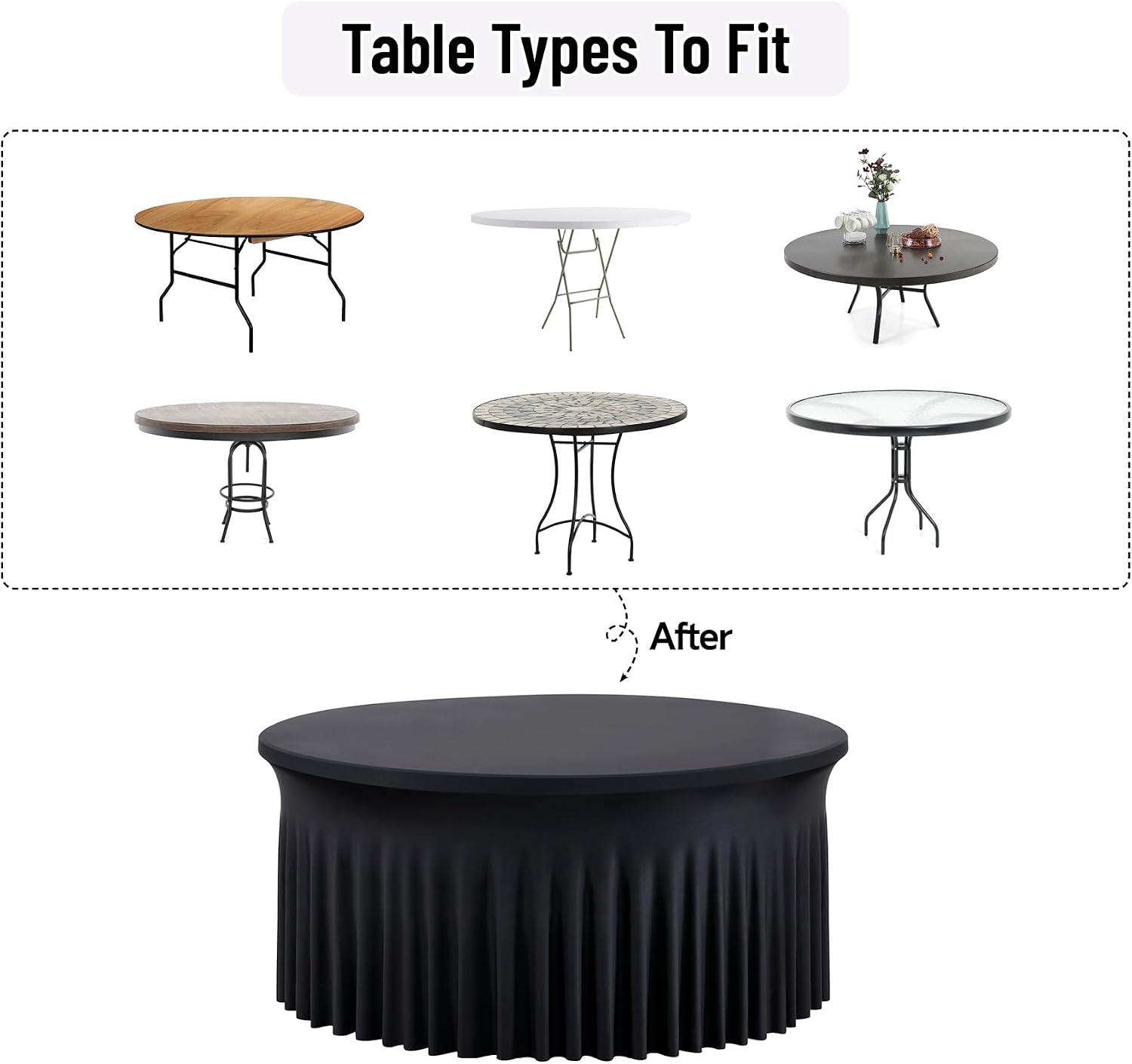leegleri 10 Pack Spandex Black Round Tablecloths for 72in Table, Wrinkle Free Fitted 6FT Round Table Cover with Skirt for Wedding Birthday Party Bridal Shower Banquet