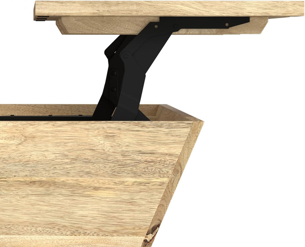 SIMPLIHOME Abba 36-inch Wide Solid Mango Modern Lift Top Square Coffee Table with Dual Lift Panels and 2 Storage Compartments in Natural for Living Room