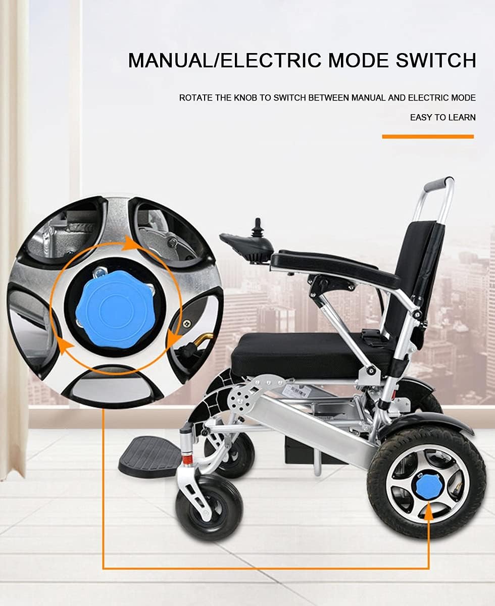 Wheelchairs for Adults, Electric Wheelchair Electric Wheelchair Lightweight Folding Wheelchair Scooter for The Elderly with Disabilities Aluminum Alloy Frame Lithium Battery (White)