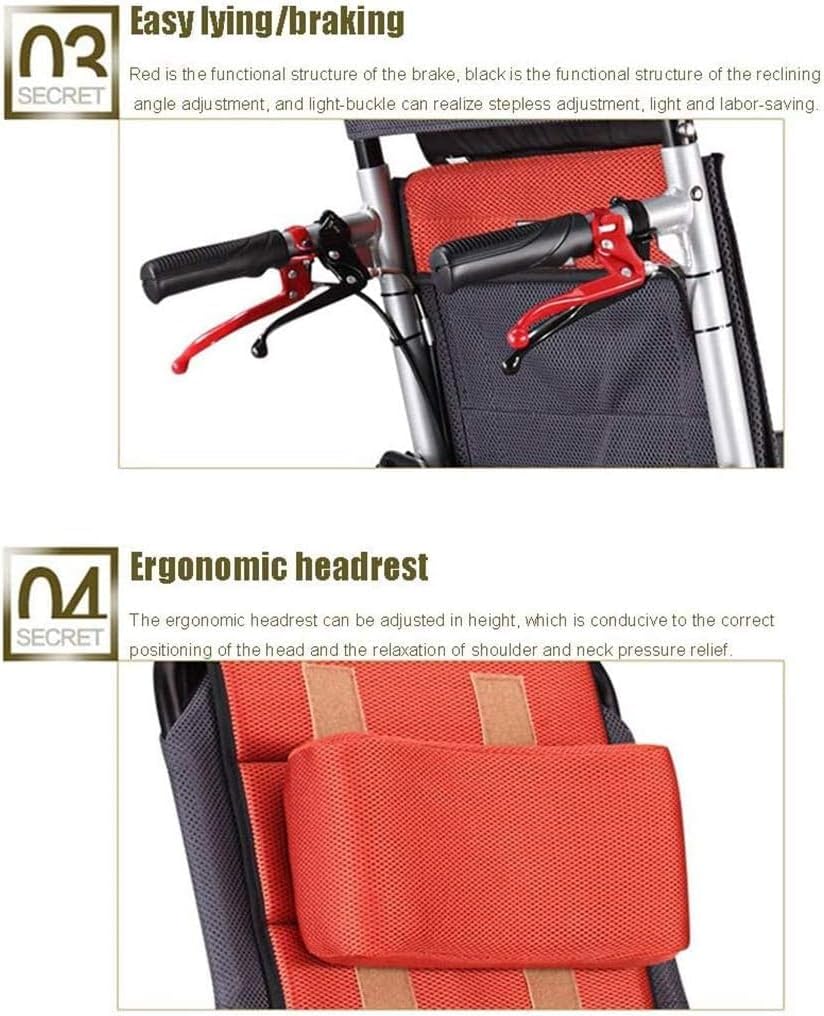 Wheelchair Folding,High Backrest Push Scooter Lying Down Aluminum Alloy Manual with Double Brake Adjustable Foot Pedal Disabled/Elderly Self-propelled,Portable