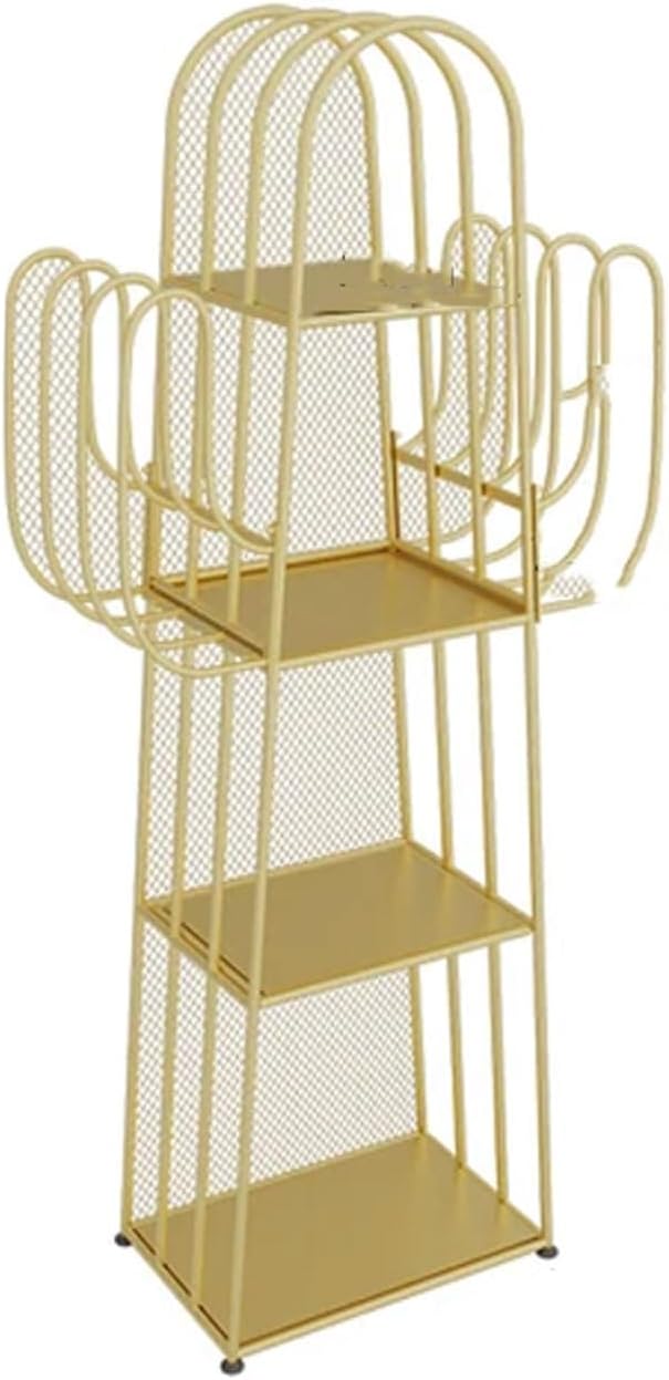 Metal Bookshelf 4-Tier Bookshelf Floor-Standing Open Bookshelf Storage Corner Shelf Display for Living Room, Bedroom (Yellow)