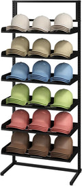 6 Tier Large Hat Rack Stand, Adjustable Baseball Cap Storage Rack with 6 Plate Tray, Heavy-Duty Metal Hat Display Stand for 180 Baseball Hat, Home and Commercial Use