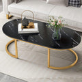 LITFAD Modern Oval Faux Marble Coffee Table with Gold Metal Frame Living Room Table with Shelf Cocktail Table - Shelves Not Included 18' H x 47' L x 24' W Black