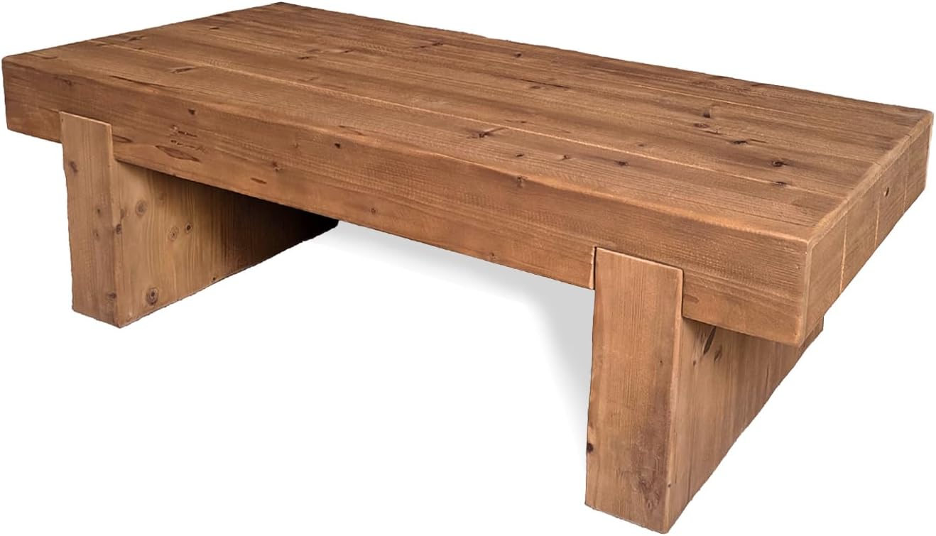 47.6' Solid Wood Coffee Table, Mid-Century Modern Coffee Table with Sturdy Base, Farmhouse Rectangle Accent Center Tea Tables for Living Room Apartment, Easy Assembly