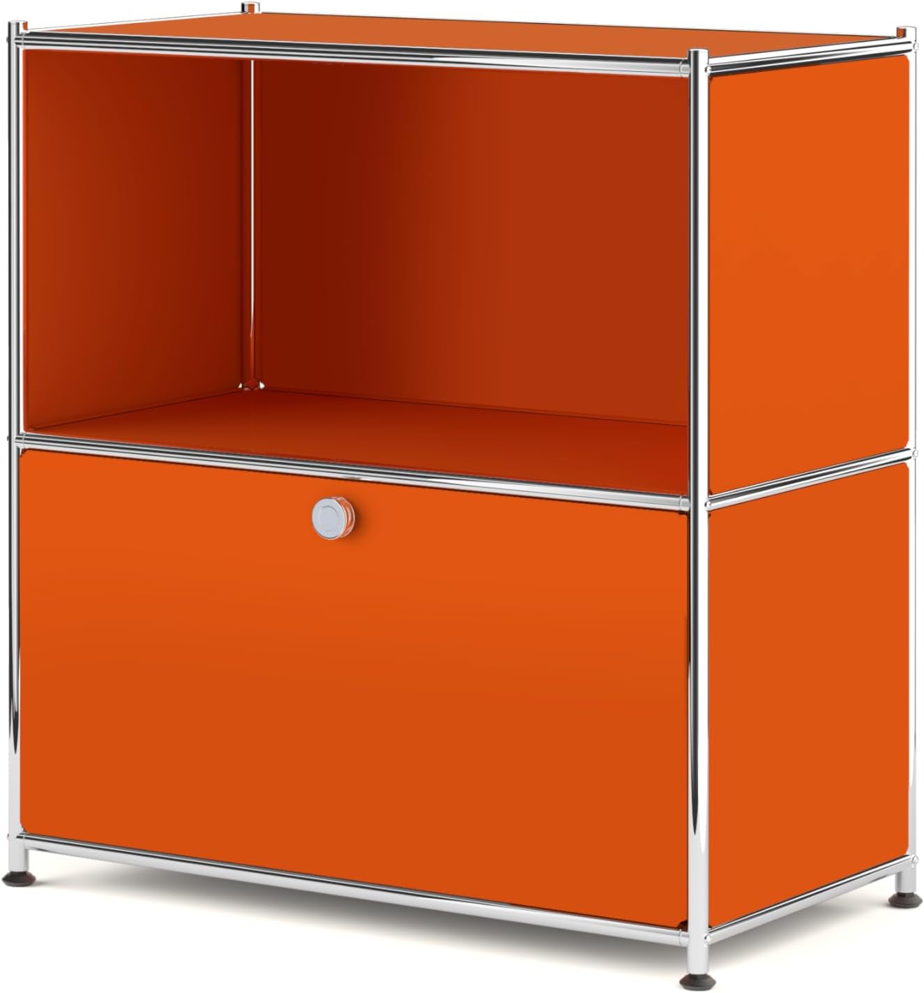 32.5-Inch Flip-Top Storage Cabinet with Detachable Wheels, Metal Side Table and Small Sideboard Cabinet for Living Room, Bedroom, Office, Orange