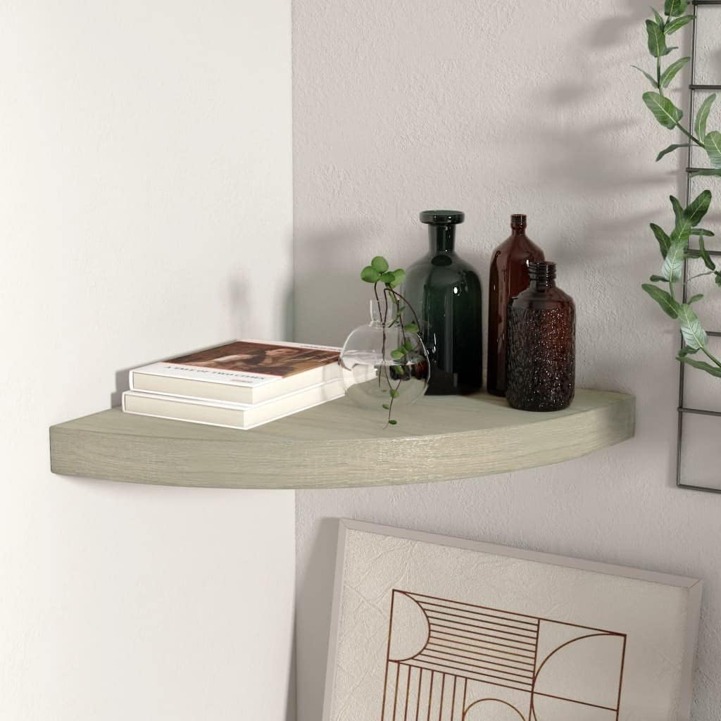 Corner Floating Shelves Wall Mounted,13.8 Inch Easy to Install Wall Corner Shelf,Wall Storage Shelves for Bedroom, Living Room, Bathroom, Kitchen, Office Concrete White (Brown 1 Pcs)