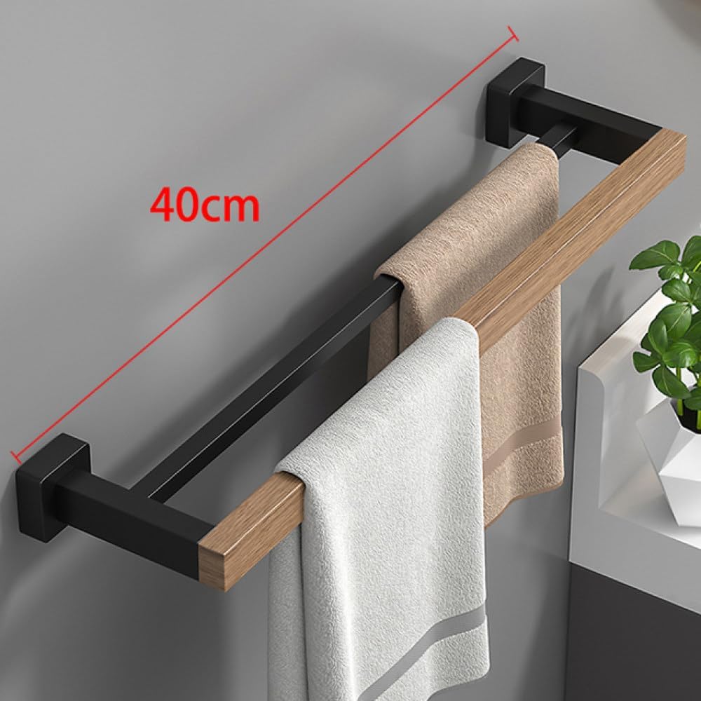 Bathroom Hardware Set, Black Wood Bath Accessories Wall Mounted Towel Rack,Towel Bar,Toilet Brush,Towel Hooks,Paper Holder,C