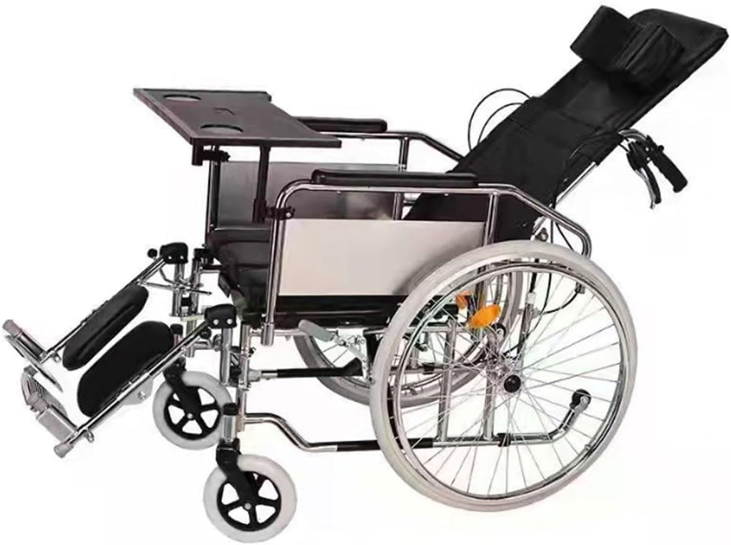 Fully Reclining Wheelchair 6 in 1 Multifunctional Folding Manual Wheelchair Commode W/Headrest High Back Bathroom Wheelchair Scooter for Seniors,220lbs Driving Trolley