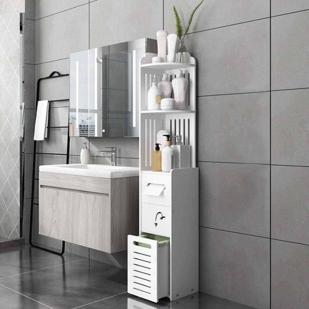 Greensen Small Bathroom Storage Corner Floor Cabinet, White Standing Storage Organizer Side Cabinet Thin Toilet Vanity Cabinet with Doors and Shelf for Paper Holder Shampoo