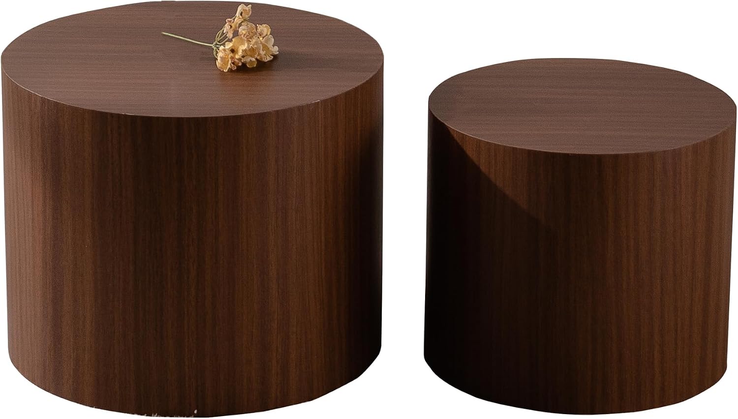 GDFStudio Round Nesting Coffee Table Set of 2, Modern Wooden Accent Side Table, Space Saving Small Circular Tea Coffee Tables and End Tables Sets for Living Room Small Space, No Assembly, Walnut
