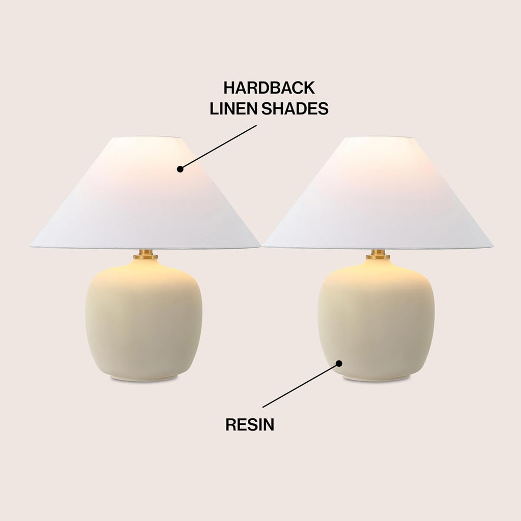 JONATHAN Y 18.25' Matte Cream Minimalist Table Lamps Set of 2 for Bedroom, White Linen Shade, Modern Scandinavian Bedside Lamps for Living Room Nightstand, LED Bulbs Included (JYL5600B-SET2)