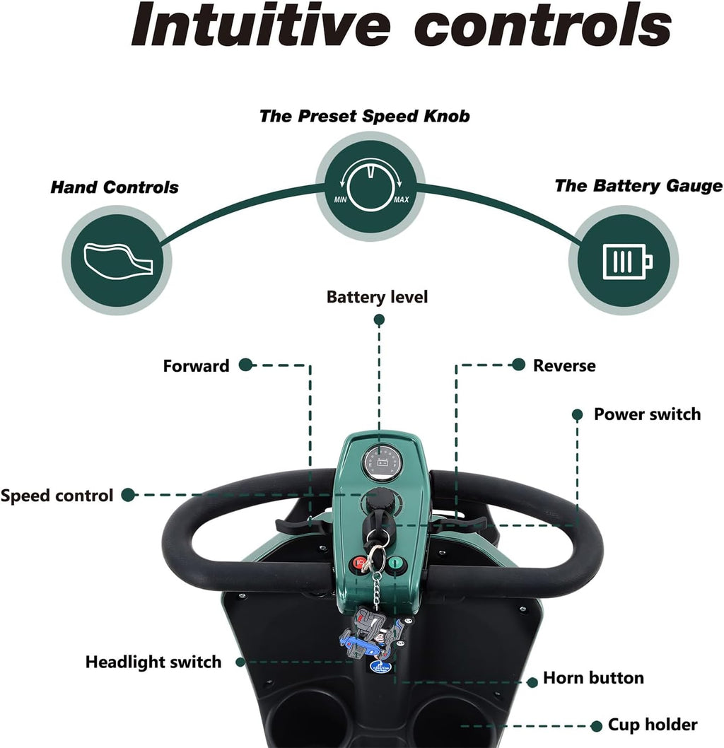 Mobility Scooters for Seniors & Adults 400 Lb Weight Foldable,All-Terrain Heavy Duty 4 Wheel Powered Scooter,Portable Disability Mobile Electric Wheelchair with Comfort Seat,15Miles,5MPH,Green