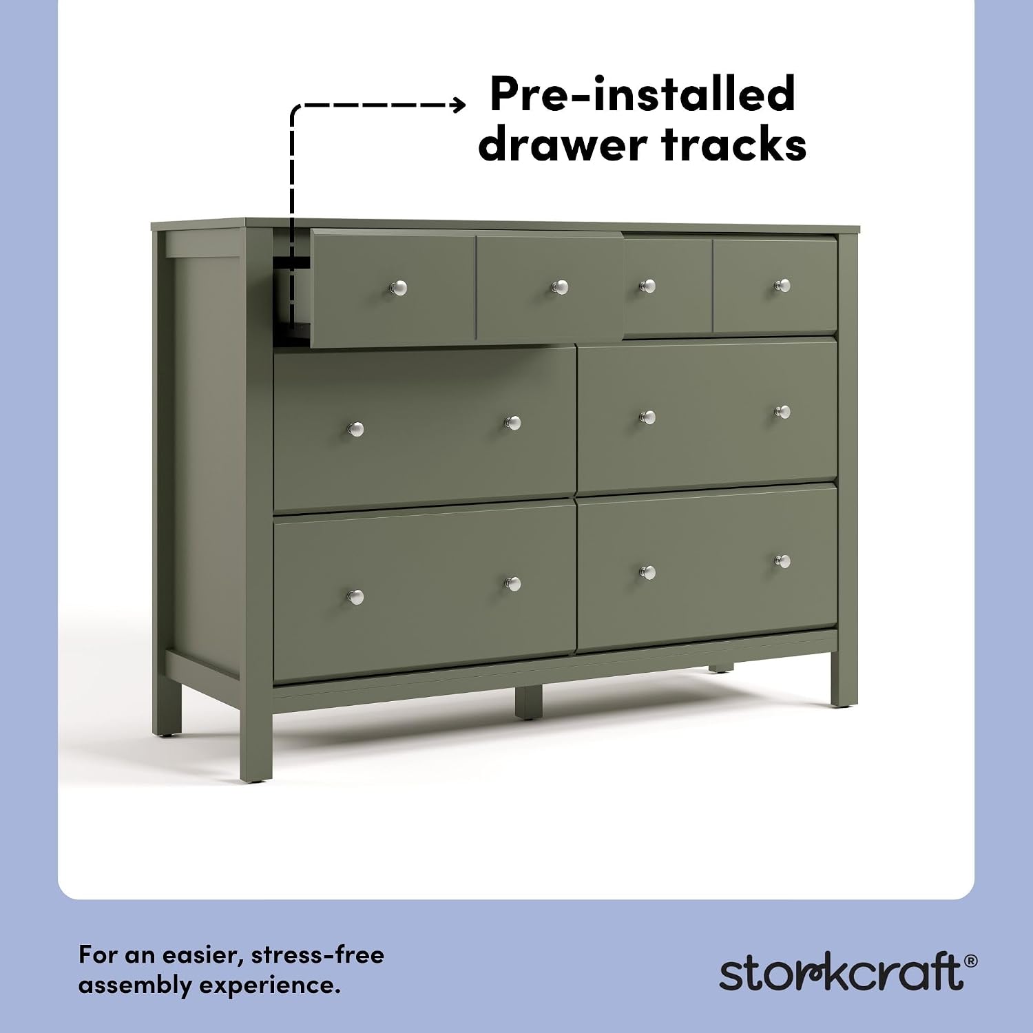 Storkcraft Horizon 6 Drawer Dresser (Olive) – GREENGUARD Gold Certified Dresser for Nursery & Kids' Room, Modern Storage with Interlocking Drawer System