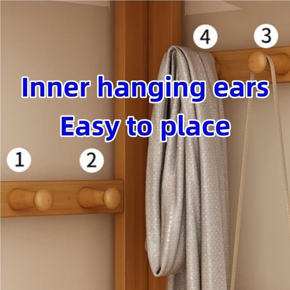 Simple Storage Rack, Floor-standing Coat Rack with Shelves, Corner Coat Rack with Hooks, Multifunctional Clothes Hanger for Living Room, Entrance, Bedroom(Beige)
