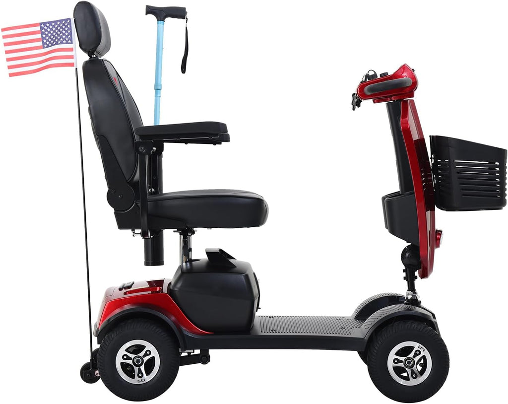 Mobility Scooters for Seniors & Adults 400 Lb Weight Foldable,All-Terrain Heavy Duty 4 Wheel Powered Scooter,Portable Disability Mobile Electric Wheelchair with Comfort Seat,15Miles,5MPH,red