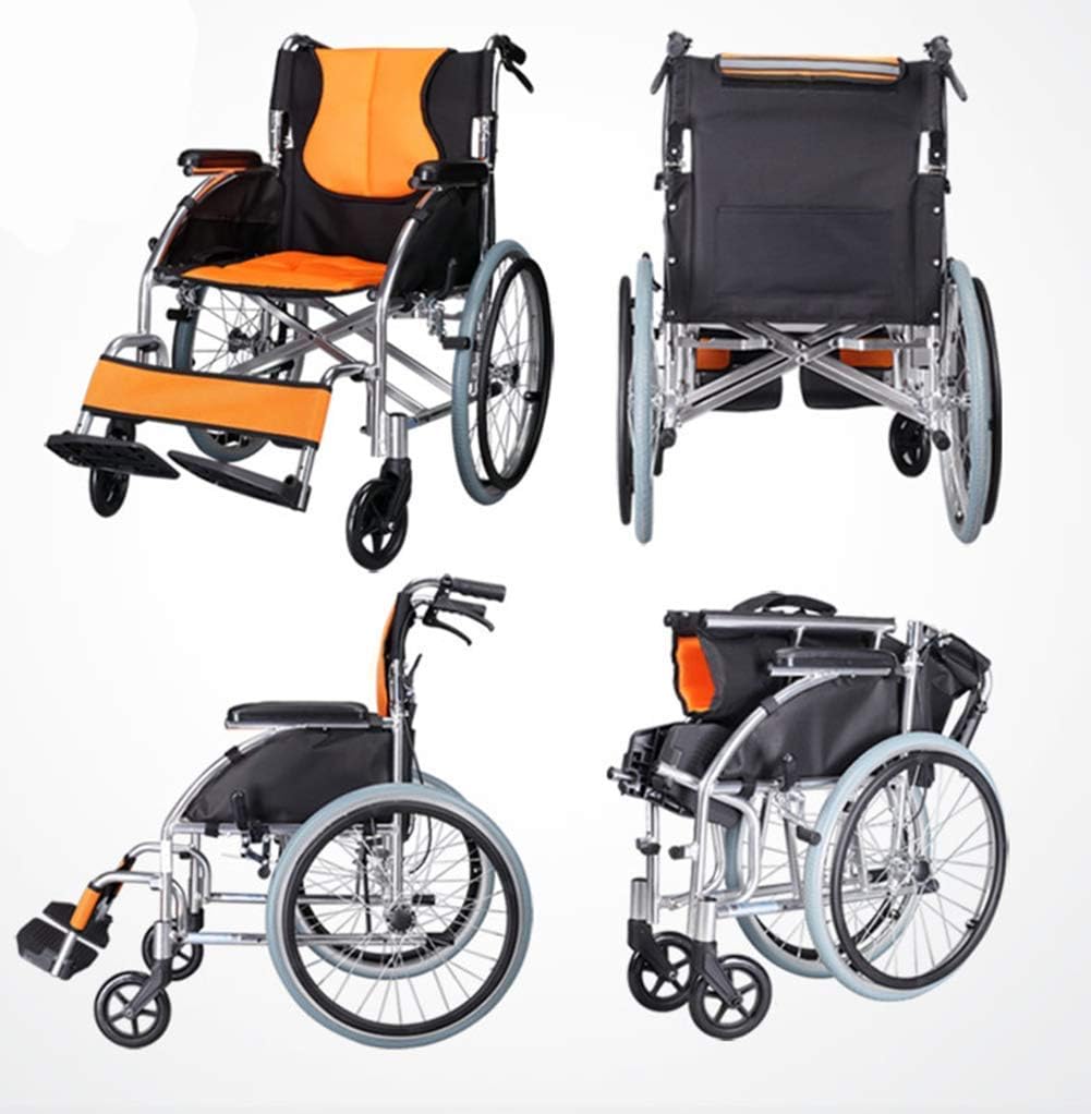 Rehab Chair, Wheelchair,Lightweight Folding Wheelchair Driving Adult Supplies, Wheelchair Thick Aluminum Alloy Old Scooter Wheelchair Folding Manual Free Inflat