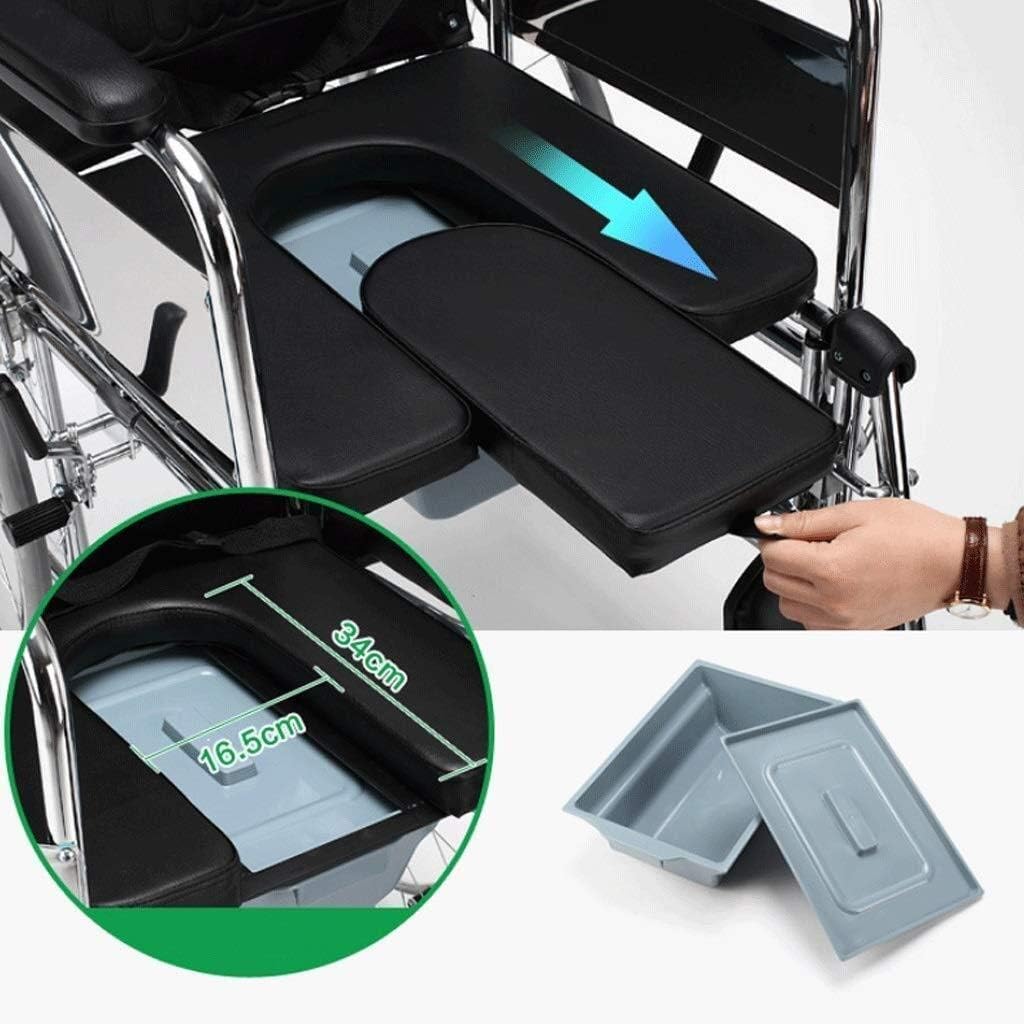 Wheelchair Aluminum Alloy Mobile Toilet, Fold Light with Toilet High Back Elderly/Disabled Trolley Scooter,Portable