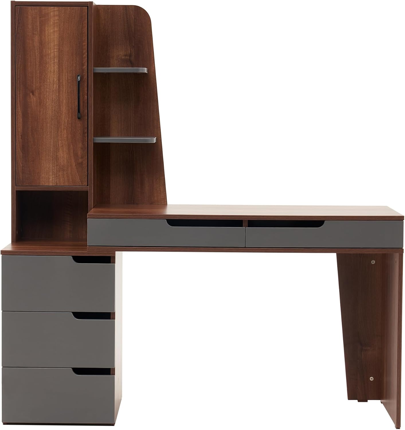 ivinta Computer Desk with Storage Shelves and Drawers, Modern Corner Office Desk for Home Office, Bedroom, Living Room, Classroom 7118 (Walnut Brown)