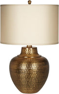 Franklin Iron Works Maison Loft Rustic Farmhouse Table Lamp 27' Tall Hammered Antique Brass Cream Linen Drum Shade for Living Room Bedroom Bedside Nightstand Office Family Traditional
