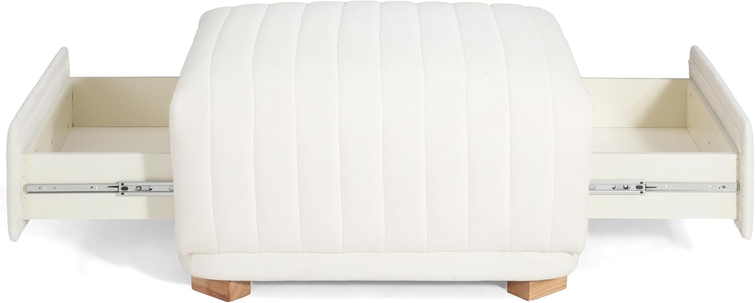Christopher Knight Home Reyno Upholstered Ottoman with Storage for Living Room, Chenille Fabric Storage Ottoman Foot Rest with Side Drawers, Modern Square Coffee Table with Wooden Frame, Light Beige